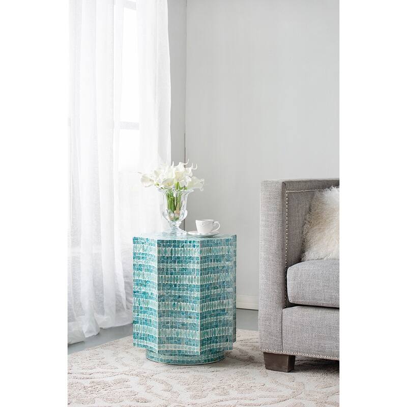 17x17x20" Stool With Capiz Design, Blue Multi