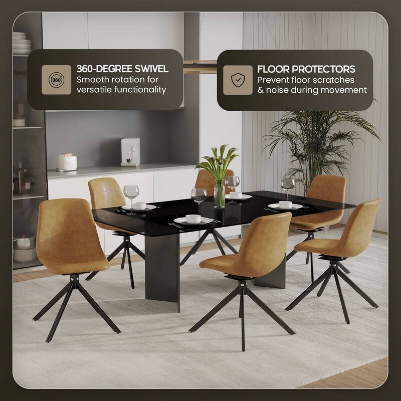 Markley Leather Dining Chair 360 Degree Swivel with Iron legs Modern Accent Side Chair