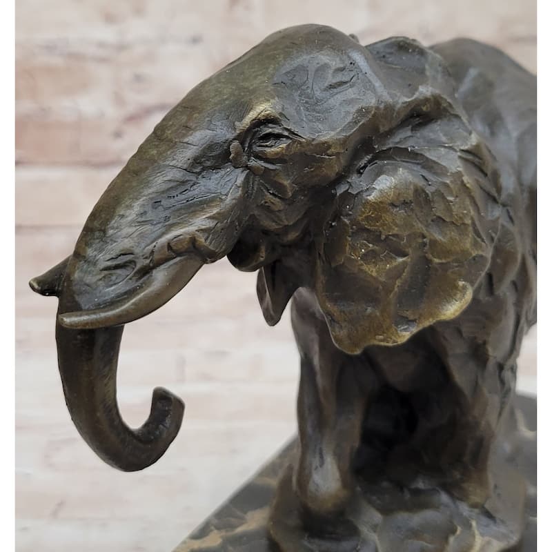 Miniature Imitative Elephant Bronze Metal Figurine Sculpture On Marble Base Signed Original