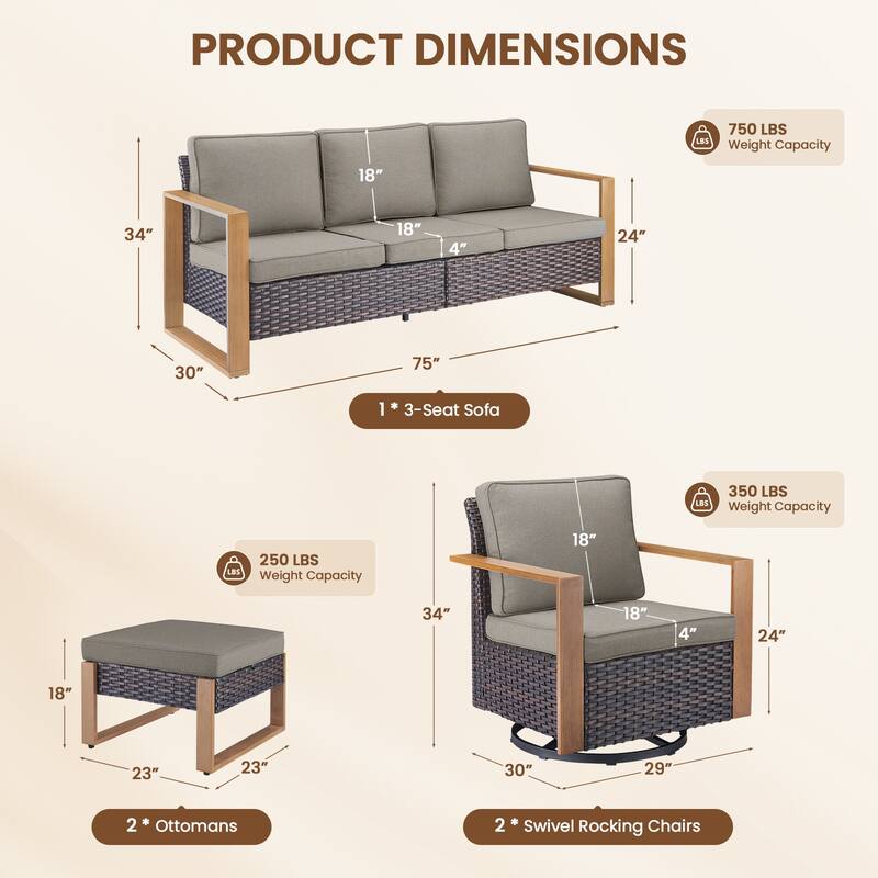 Pocassy Outdoor Sofa Patio Swivel Chair Funiture Set