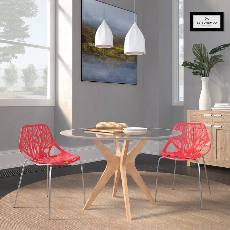 Asbury Stackable Dining Chair with Chrome Legs (Set of 2) Modern Cut-Out Design Backrest Side Chair