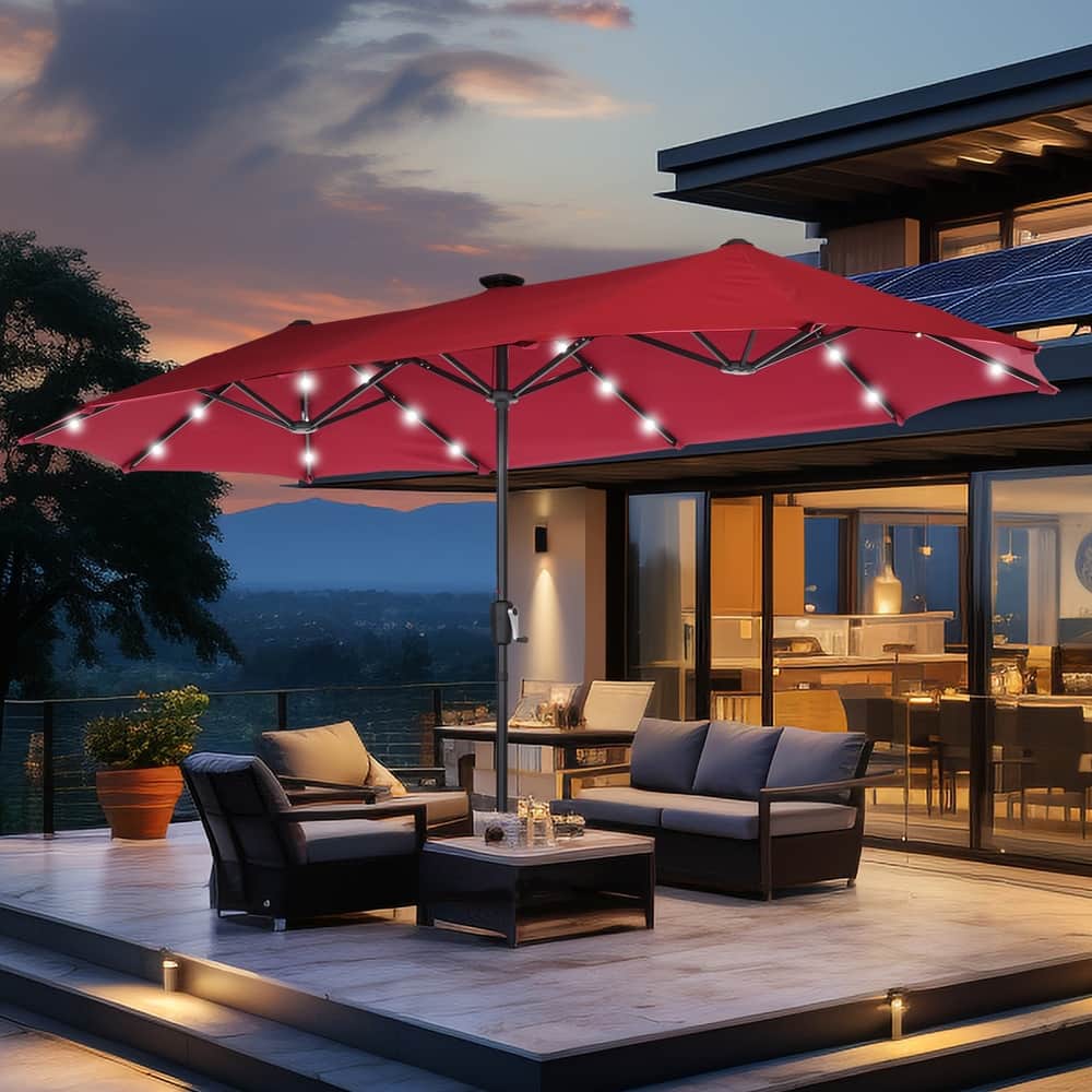Autlaycil 13ft Extra Large Patio Umbrella with Solar Lights(Without Base)