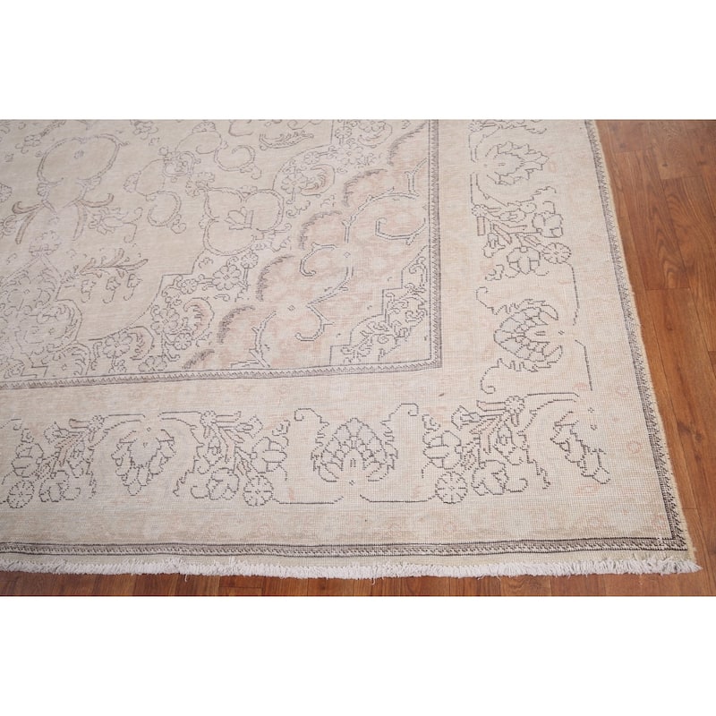 Muted Distressed Tabriz Persian Antique Area Rug Handmade Wool Carpet - 9'8" x 13'0"