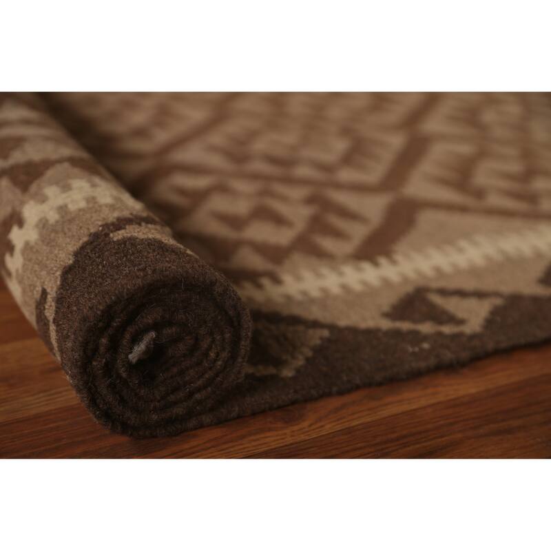 Geometric Tribal Kilim Oriental Area Rug Flat-woven Wool Carpet - 5'4" x 8'5"