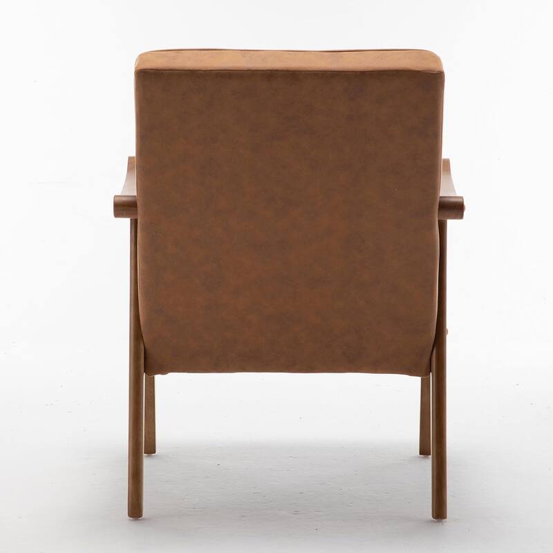 Mid Century Modern Accent Chair with Plush Foam, Leather-Look Microfiber Seat and Back Cushions