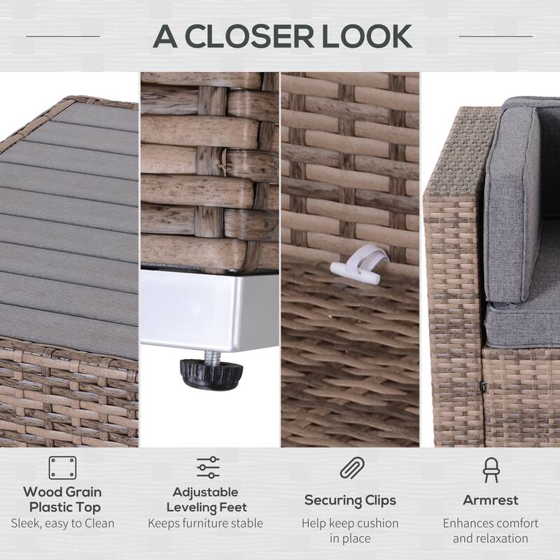 Outsunny 7-Piece Outdoor Wicker Patio Sofa Set, Modern Rattan Conversation Furniture Set with Cushions & Table