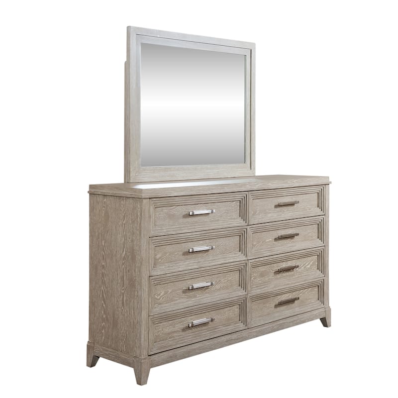 Belmar Washed Taupe & Silver Champagne Dresser & Mirror