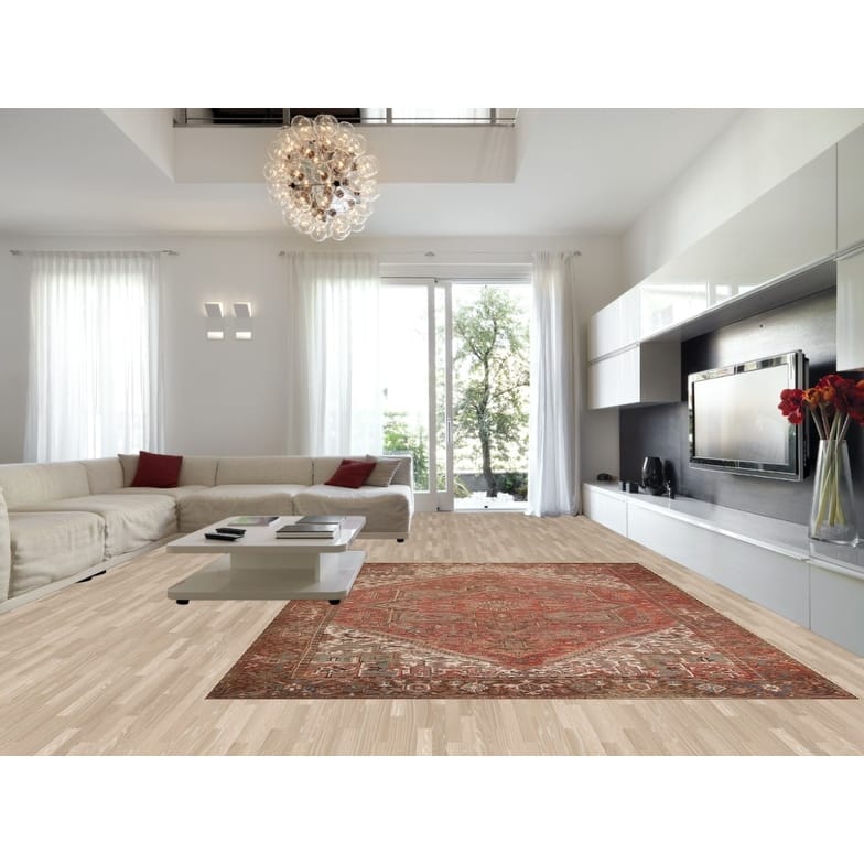 Hand Knotted Oriental 100% Wool Carpet Traditional Medallion Pink Heriz Area Rug - 12' 7'' X 9' 9''