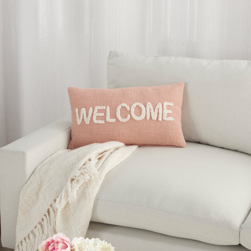 Mina Victory Life Styles Textured Words Welcome Throw Pillow 12"X21" - Specialty - Blush