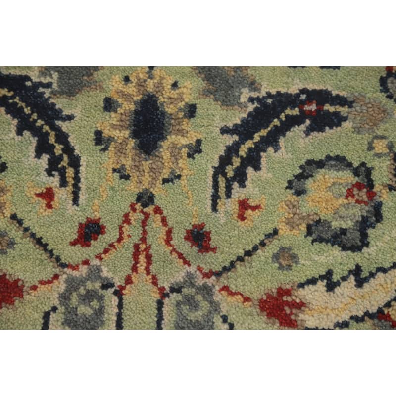 Hand-knotted Transitional Wool Carpet Green Oushak Rug Oriental Carpet Floral Area Rug Oriental Carpet - 8' 0'' X 2' 7''