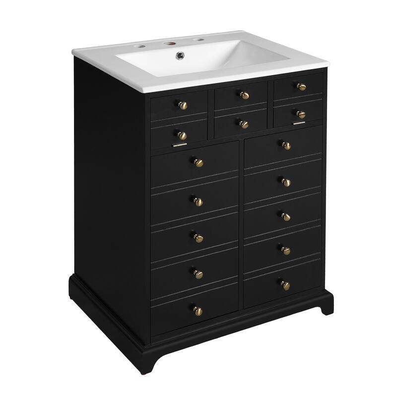Bathroom Vanity with Tip-out Drawer and Soft-Closing Doors, Solid Wood Frame Bathroom Storage Cabinet with Ceramic Sink