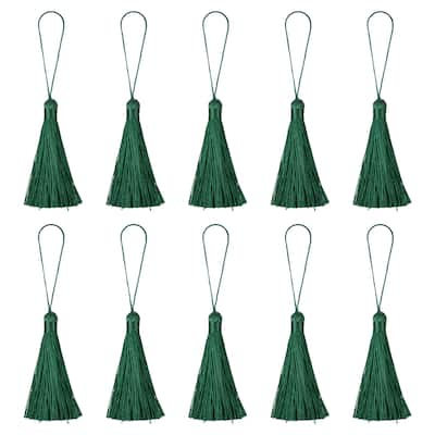 6.5" Silky Bookmark Tassels with Loop for DIY Craft Accessory, 20Pcs Black Green - Black Green