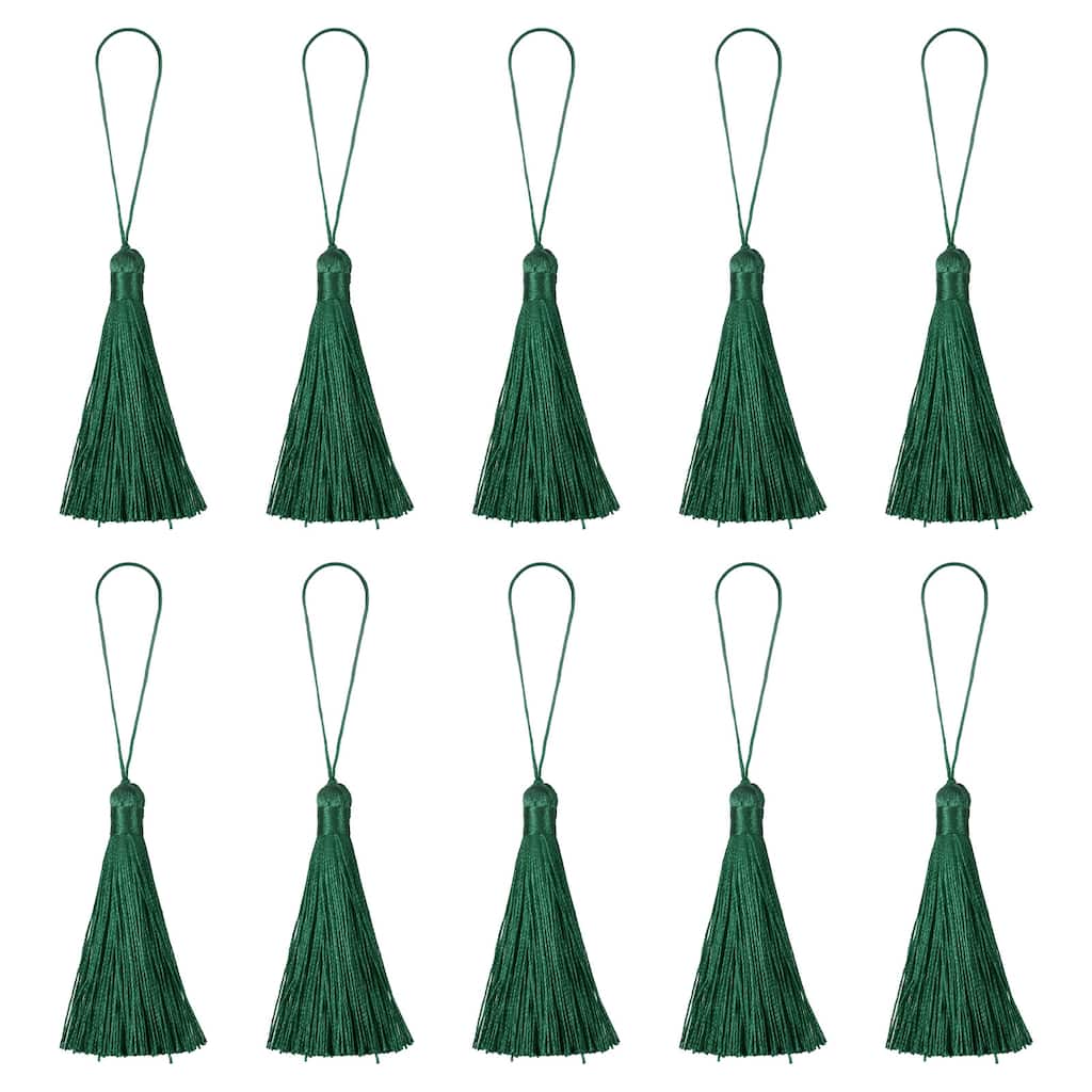 6.5" Silky Bookmark Tassels with Loop for DIY Craft Accessory, 20Pcs Black Green - Black Green