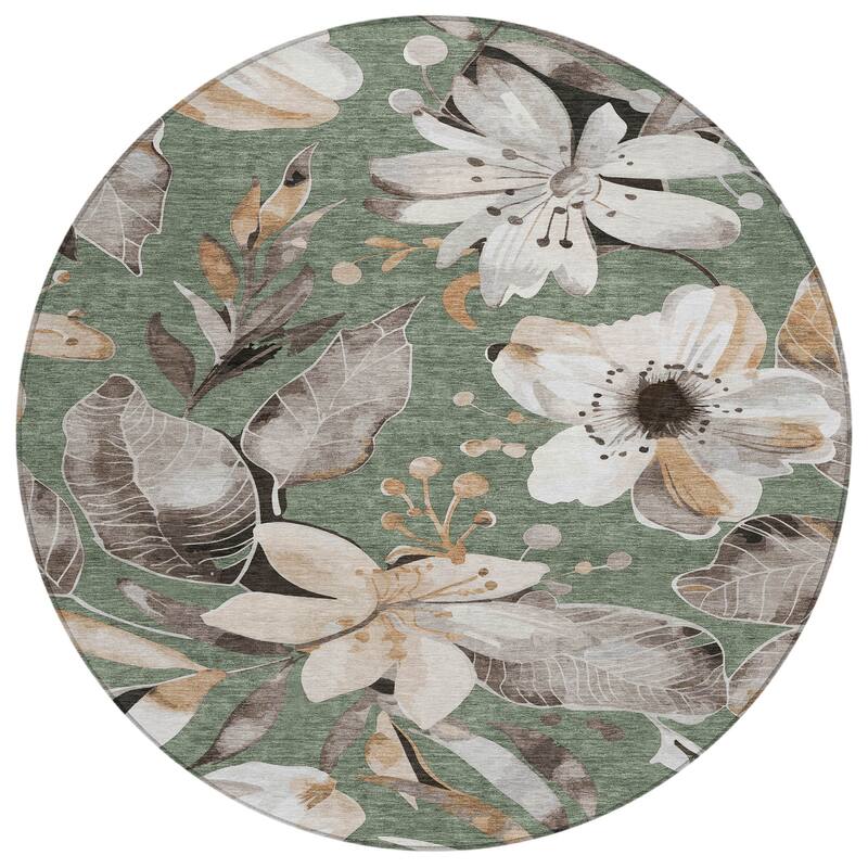 Machine Washable Indoor/ Outdoor Floral Chantille Rug