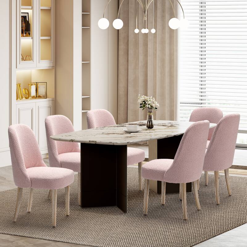 Farmhouse Water and Stain Resistant Boucle Upholstered Side Chair (Set of 6)
