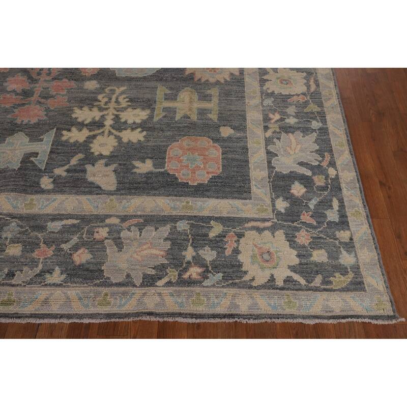 Vegetable Dye Oushak Oriental Area Rug Handmade Grey Wool Carpet - 8'4"x 9'11"