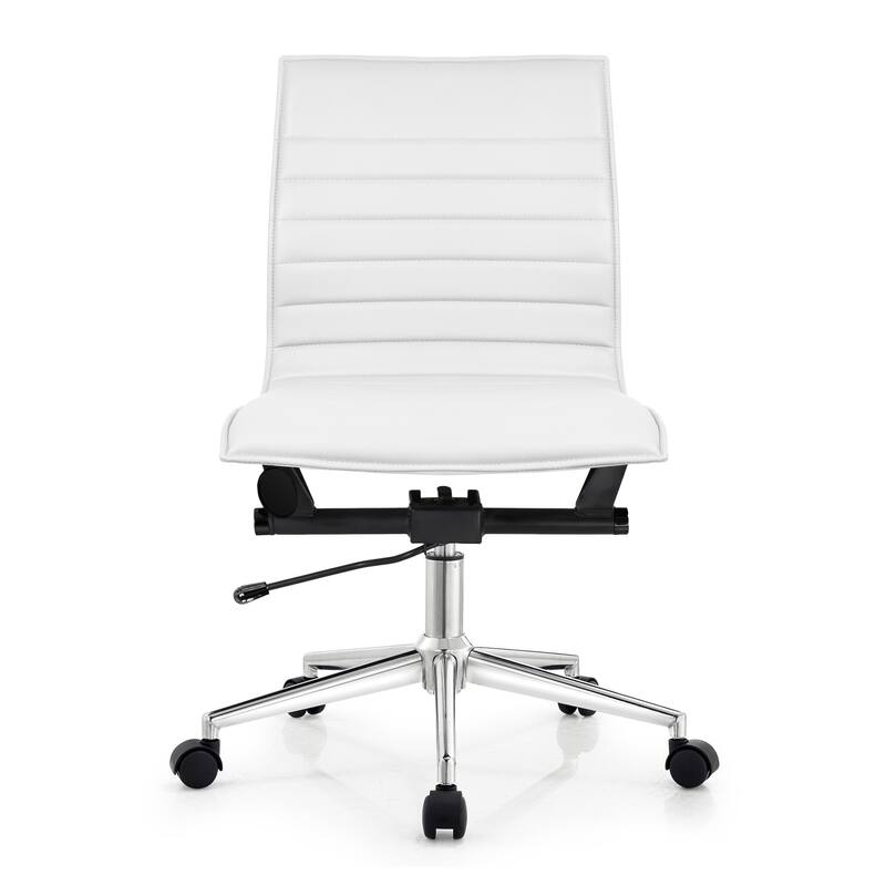 Set of 2 Modern Office Chairs, Upholstered PU Leather Ribbed Armless Mid Back with Metal Frame, Adjustable Height, Tilt