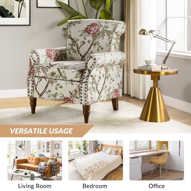Nyctelius Traditional Polyester Accent Chair with Rolled Arms and Nailhead Trim by HULALA HOME