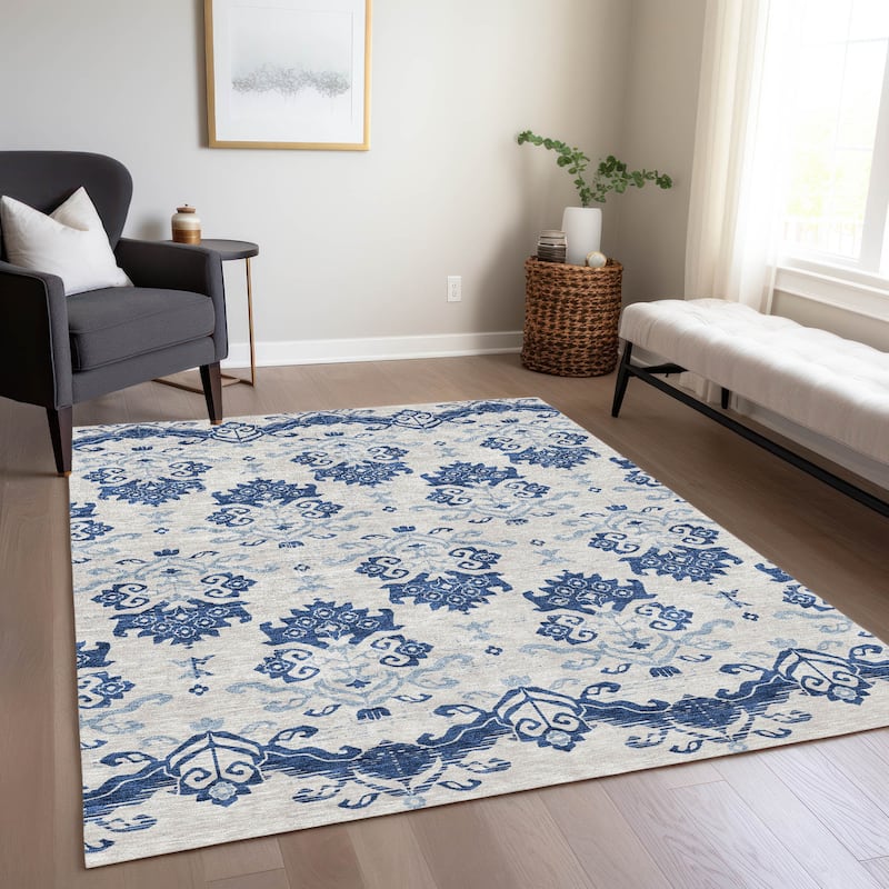 Machine Washable Indoor/ Outdoor Chantille Medallion Damask Rug