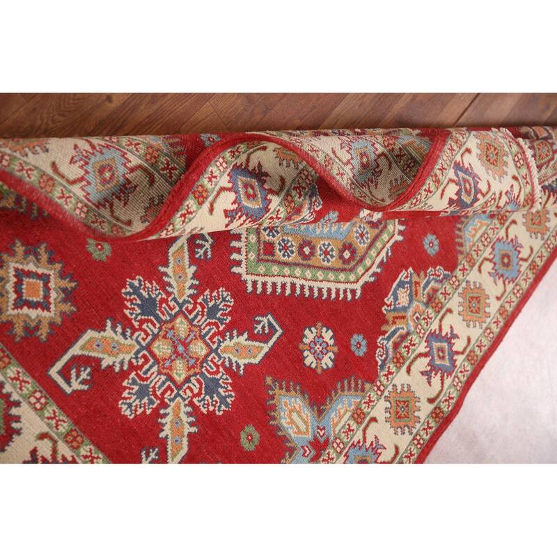 Red Kazak Oriental Accent Rug Hand-Knotted Wool Carpet - 3'4"x 4'10"