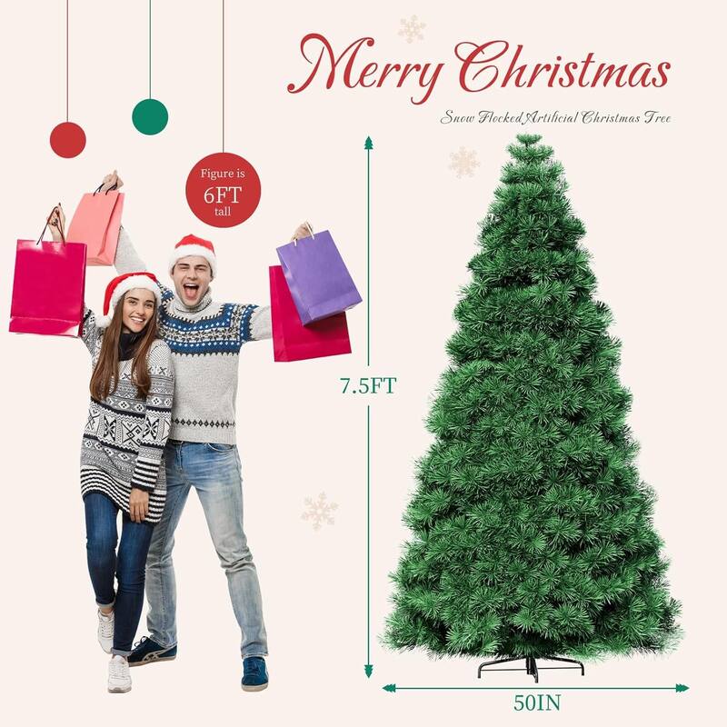 7.5ft Pre-lit Artificial Christmas Tree, Prelighted Artificial Hinged Spruce Xmas Tree 1000 Branch Tips, 450 Incandescent Lights