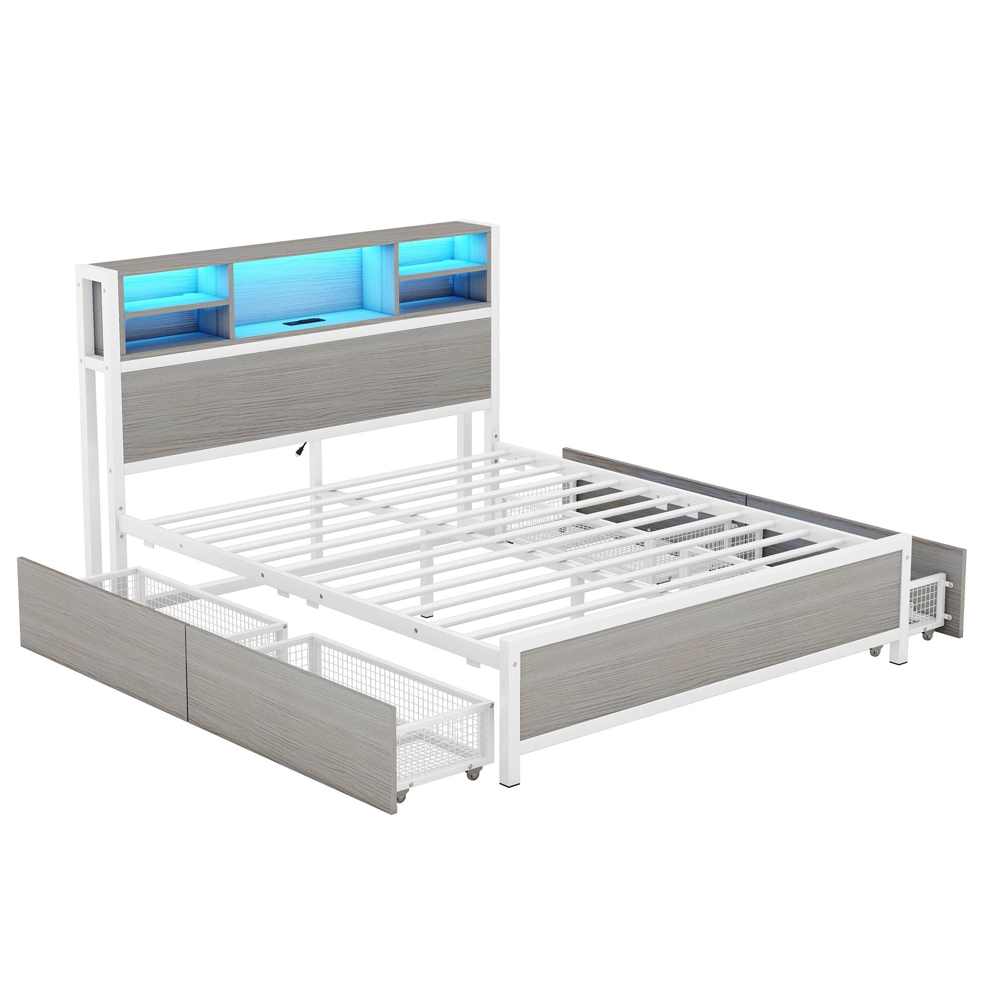 Queen Mattress Foundation Metal Platform Bed Frame with PullOut 4