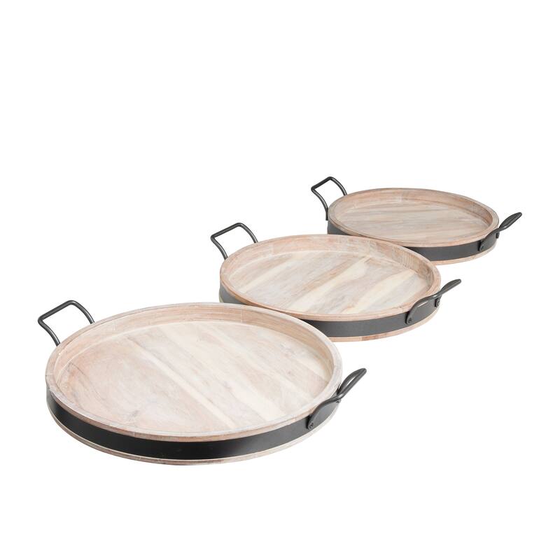 Wood Nesting Tray with Sleek Black Metal Handles (Set of 3) - Brown or Cream