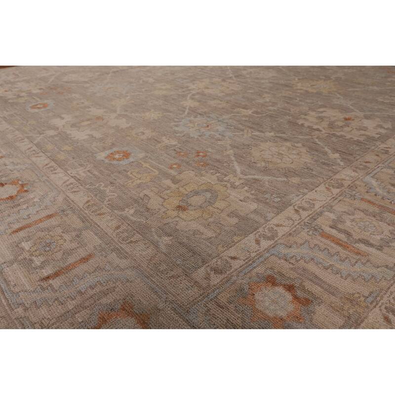 Transitional Oushak Area Rug Hand-Knotted Floral Wool Carpet - 8'9" x 11'7"