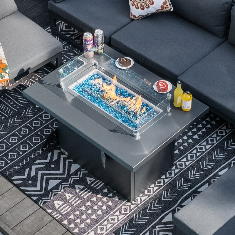 FINCATI Aluminum Outdoor Fire Table, 43" Patio Coffee Table Fireplace, CSA-certified 60,000 BTU Rectangular Fire Pit Table