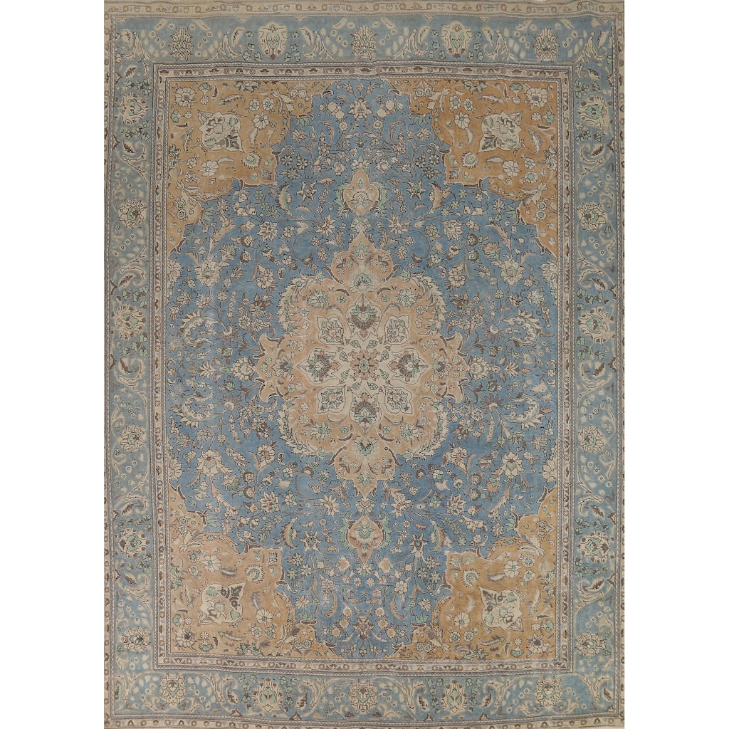 Blue Medallion Tabriz Persian Rug Living Room Handmade Wool Carpet - 9'10"x 12'7"