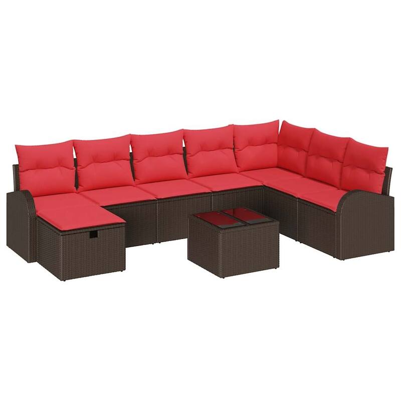 vidaXL 8/9 Garden Sofa Set with Cushions Black/Brown/Grey Poly Rattan - 113.8 x 70.5 x 27.2