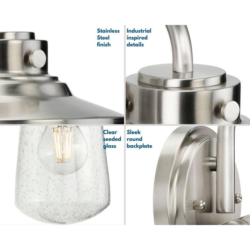 Tremont 1-Light Seeded Glass Stainless Steel Medium Wall Lantern - 9 in x 10 in x 11 in