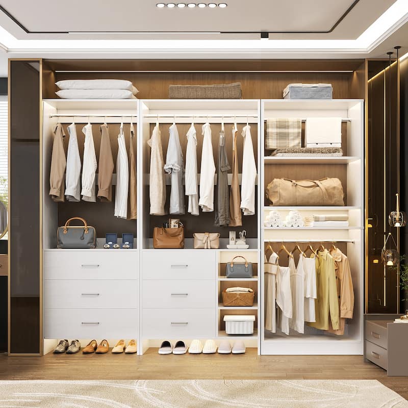 Cimly Set of 3 Closet System with 6 Drawers, 104'' Wide Freestanding Closet Organizer - White