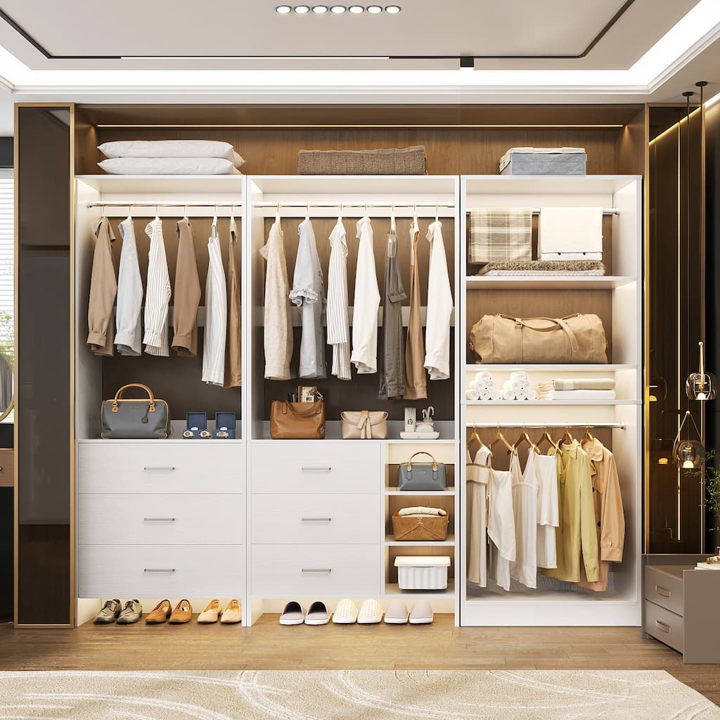 Cimly Set of 3 Closet System with 6 Drawers, 104'' Wide Freestanding Closet Organizer