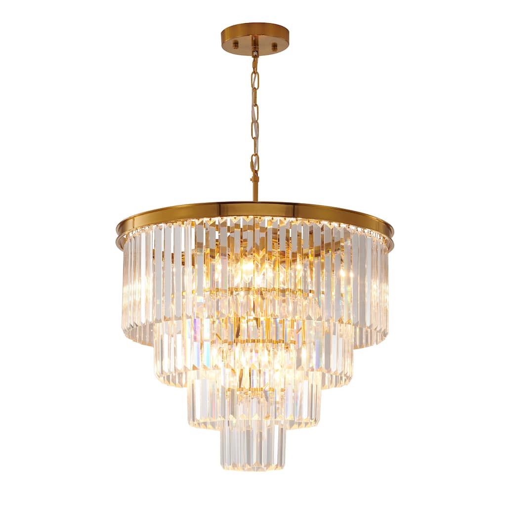 12-Light Gold Chandelier With Clear Hanging Crystal