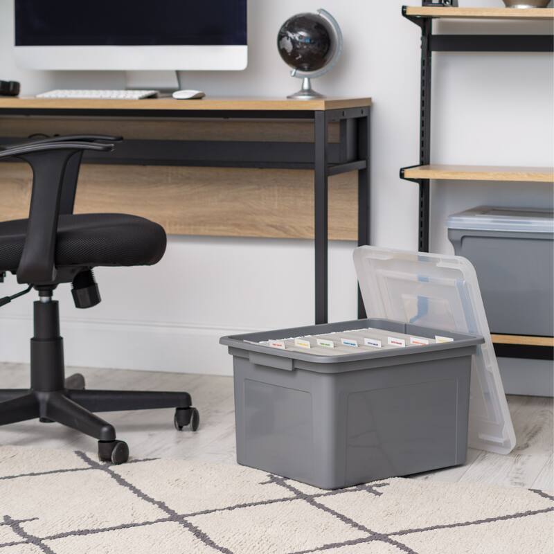IRIS USA® File Boxes 35 Qt Buckle Lid - Gray - Set of 3