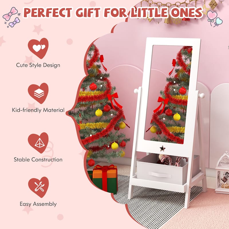 Gymax Kids Freestanding Full Length Dressing Floor Mirror w/ Shelf