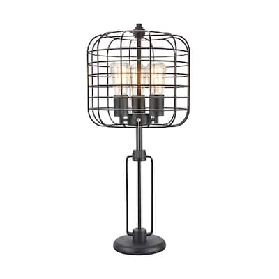 26"h Black Industrial Wire Cage Table Lamp w/ Edison Bulb 