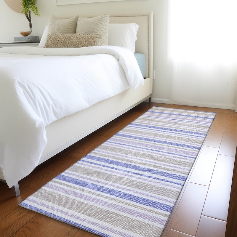 Machine Washable Indoor/ Outdoor Thin Cabana Stripe Chantille Rug