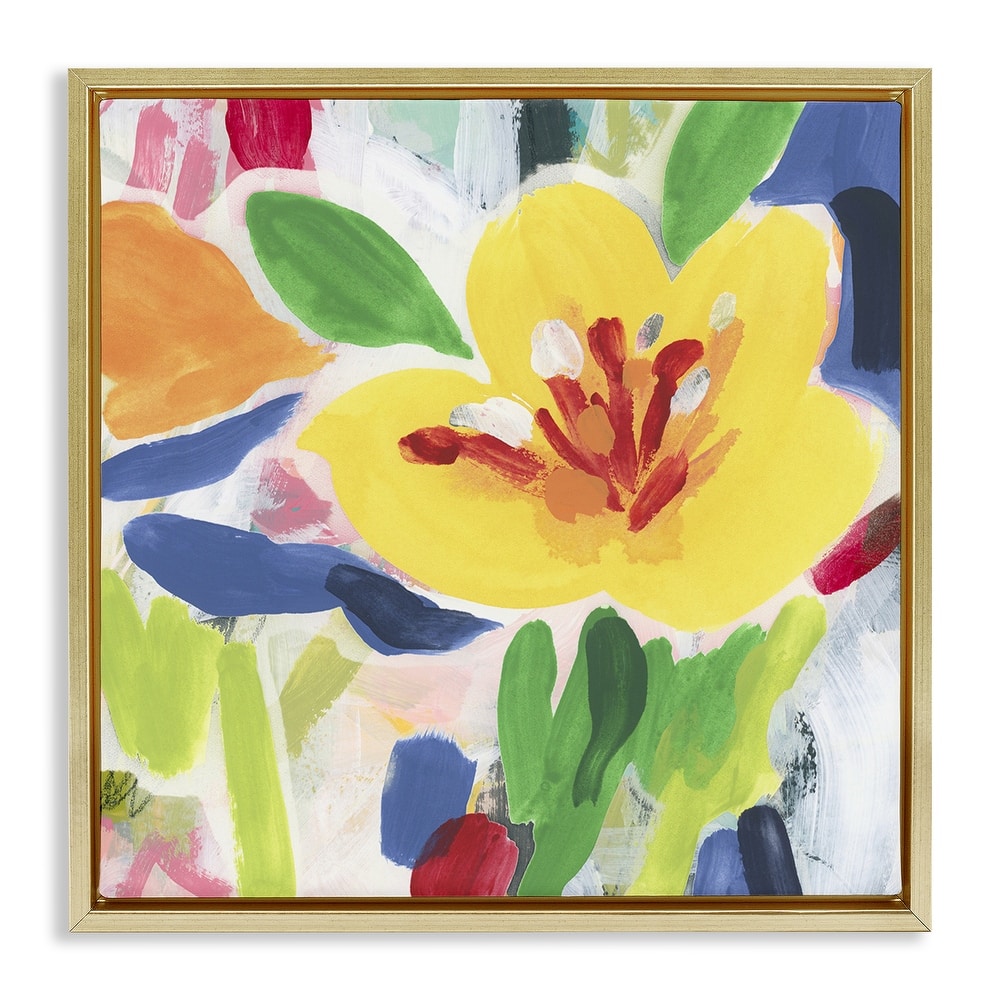 Stupell Bright Yellow Buttercup Blooms Framed Floater Canvas Wall Art Design By June Erica Vess