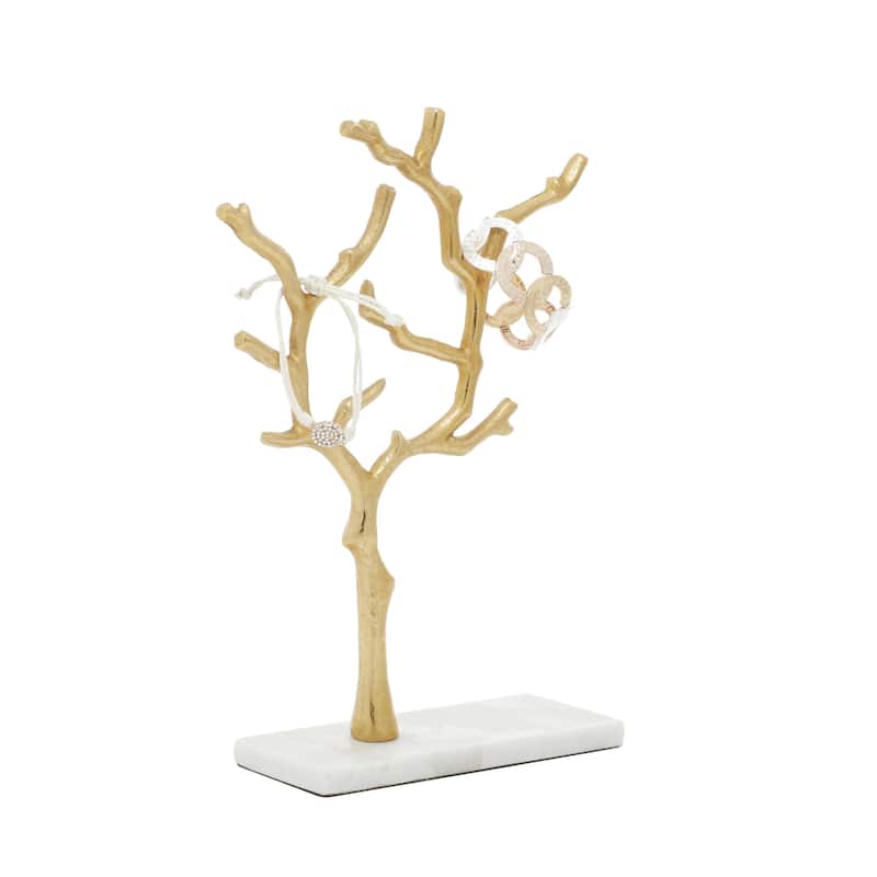 Marble Tree Jewelry Stand with Rectangular Base - Gold or Silver - CosmoLiving by Cosmopolitan - Gold - 9"W, 13"H