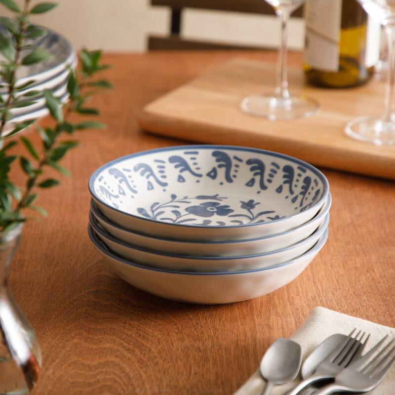 Bloomhouse - 2-Time Oprah's Favorite Things, Valencia Flor 4 Piece 8" Dinner Bowl Set, Stoneware, Floral Decal Design