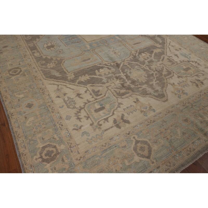 Vegetable Dye Grey Oushak Turkish Area Rug Hand-Knotted Wool Carpet - 6'0"x 8'9"