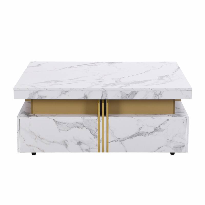Modern Black Square Storage Coffee Table With 4 Wood Drawers