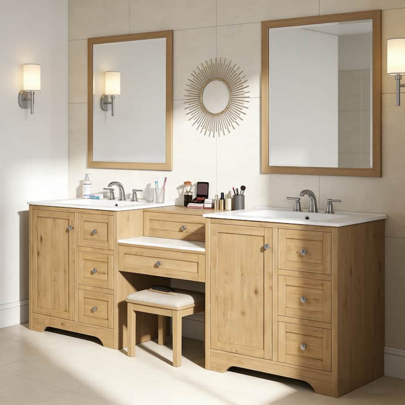 Christopher Knight Home - Wooden 84 Inches Double Sink Bathroom Vanity (Separate Sink) with Engineered Stone Countertop