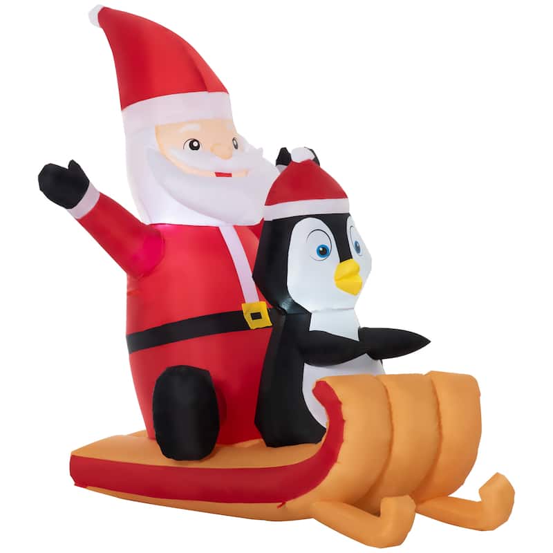 Outsunny 5ft Inflatable Christmas Santa Claus and Penguin, Blow-Up LED Display