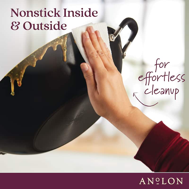Advanced Home Nonstick Open Stock Cookware 14-Inch Covered Wok, Onyx