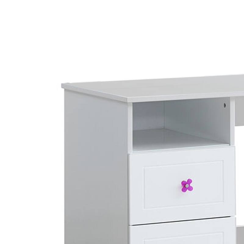 Wooden Table Desk with 2 Drawers and 1 Open Compartment, White