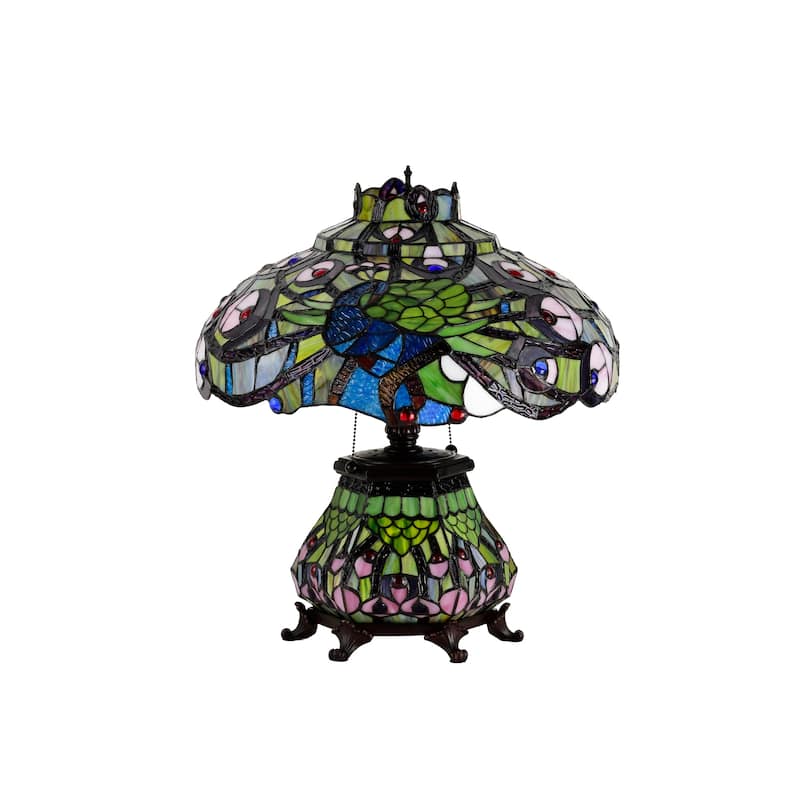 Tiffany-style Peacock Lantern Table Lamp