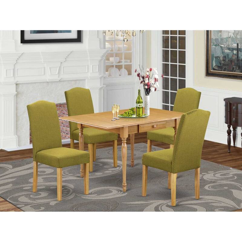 HomeStock 5-Pc Natural Oak Finish Solid Wood Top - Dining Room Set with Dropleaf - Seats 4